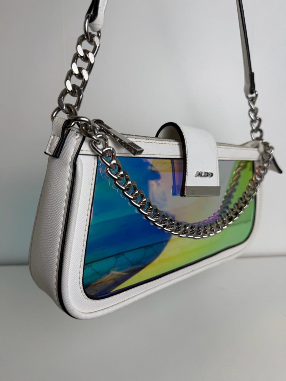 ALDO White Shoulder Bag with Iridescent Front Panel - Picture 2 of 13
